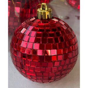 Star of Wonder Brand Set of 6 Metallic Red Sequin Ornaments w/Gold Top (READ)